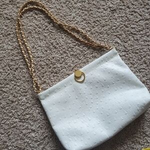 Vintage Beuno White Textured Bag with Gold Chain Evening Bag
